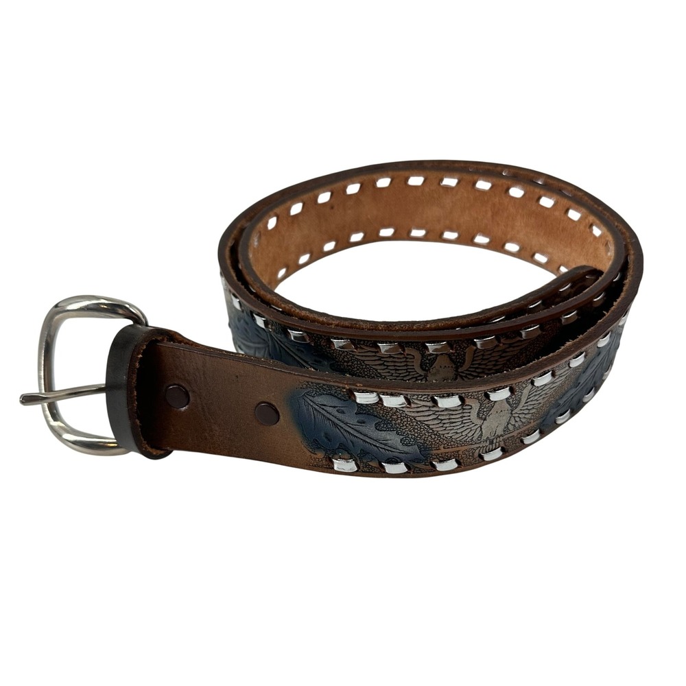 Genuine Leather Belt Eagle Oak Leaf Tooled Whip Stitched Western‎ Size 40